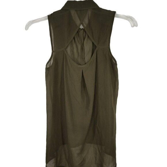 Six Degrees of Separation Top Collared Women Size M Green Sleeveless Open Back - Picture 3 of 6